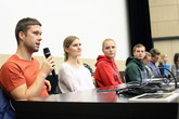Panelová diskuze se studenty. U mikrofonu Michal Pavlas