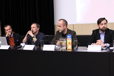 Panelisté včerejší diskuze, kterou moderoval David Václavík z katedry filozofie (vlevo)