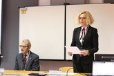 Zahájení 24. ročníku konference STRUTEX. Na fotografii je profesor Bohuslav Neckář a vedoucí Katedry technologií a struktur FT TUL Brigita Kolčavová Sirková. Foto: Adam Pluhař