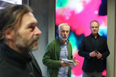 Zleva: autor díla Fluidní systémy Pavel Mrkus, děkan Fakulty umění a architektury TUL Jan Stolín a děkan Ekonomické fakulty TUL Marek Skála. Foto: Adam Pluhař
